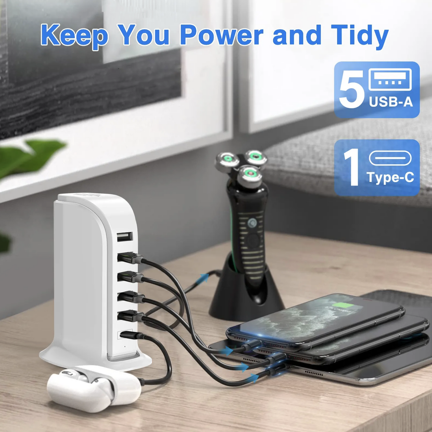 Multi Ports Charger (Charging 6 Devices Simultaneously)