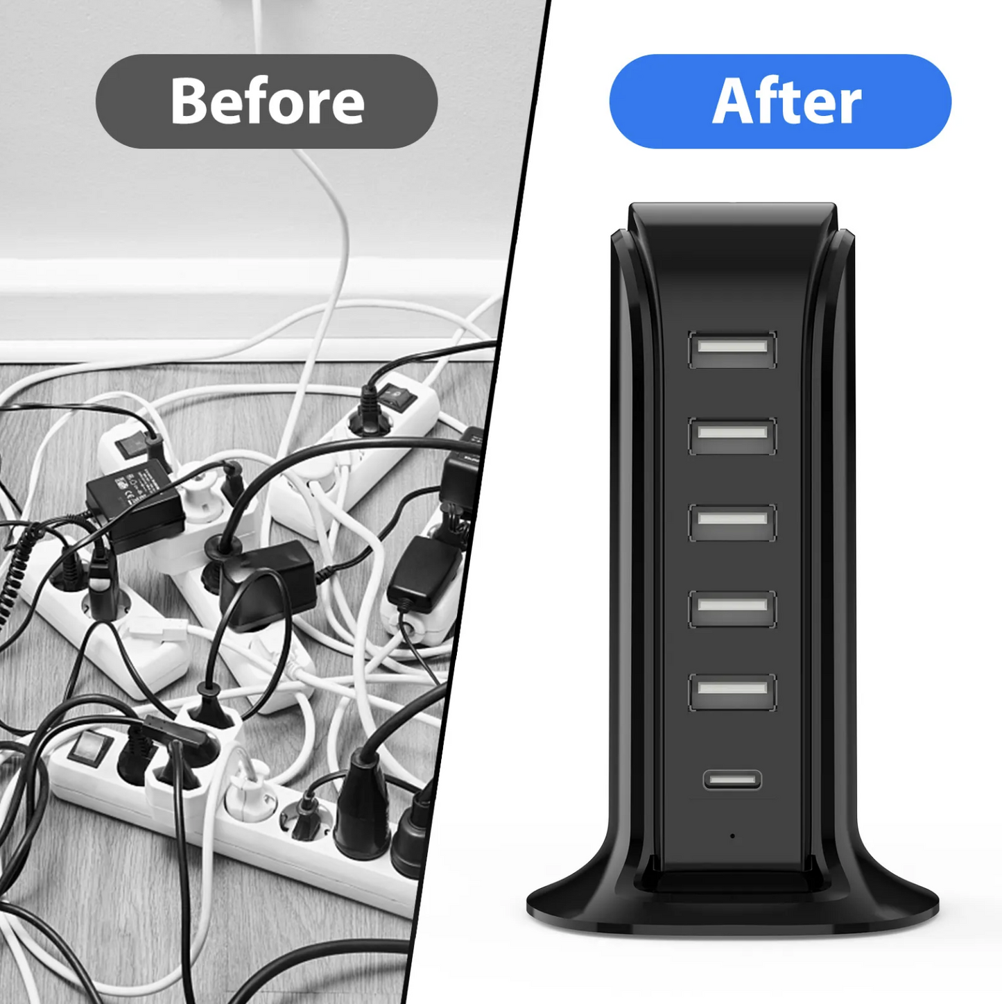 Multi Ports Charger (Charging 6 Devices Simultaneously)