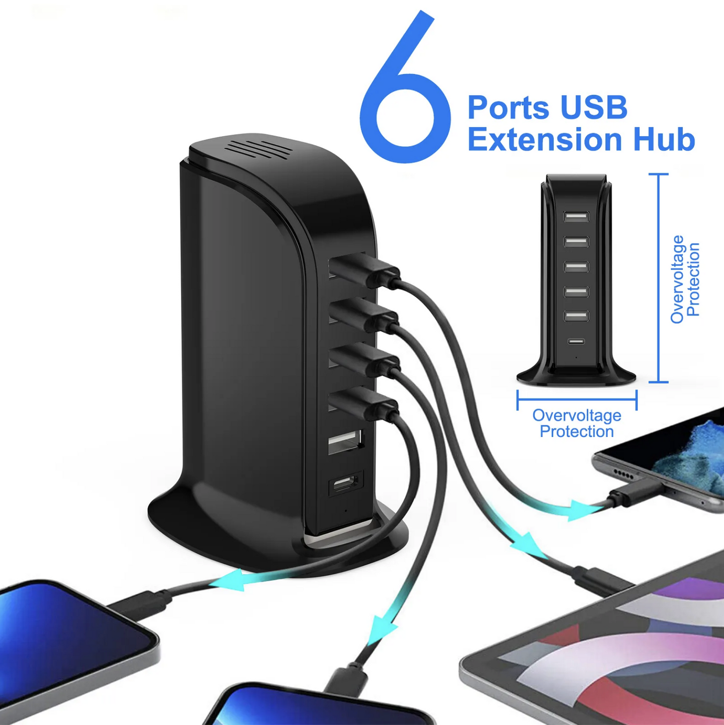 Multi Ports Charger (Charging 6 Devices Simultaneously)