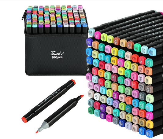 100 Vibrant Colors.  Double Head Alcohol Permanet Markets Art Pen for children and adults.  Highlighter Sketch Markers for Coloring, Painting, Sketching or Drawing.